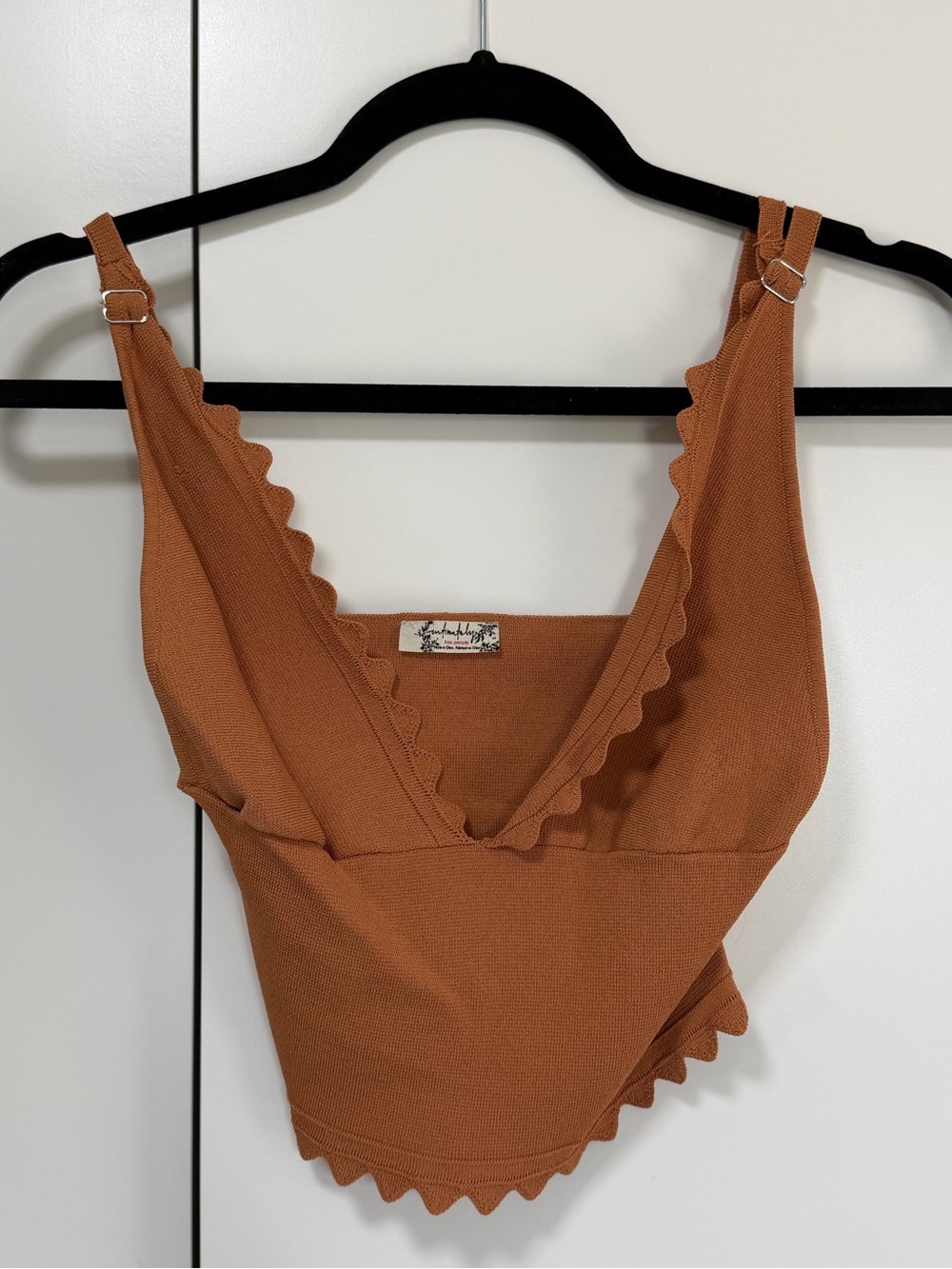 Free People Rust Scalloped V-Neck Crop Top